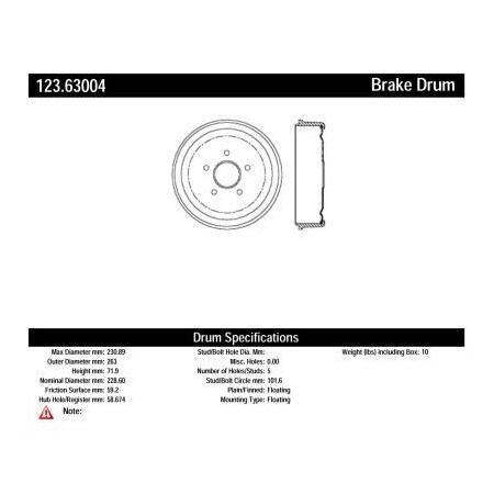 Centric C-Tek Standard Brake Drum, C-Tek 123.63004 123.63004